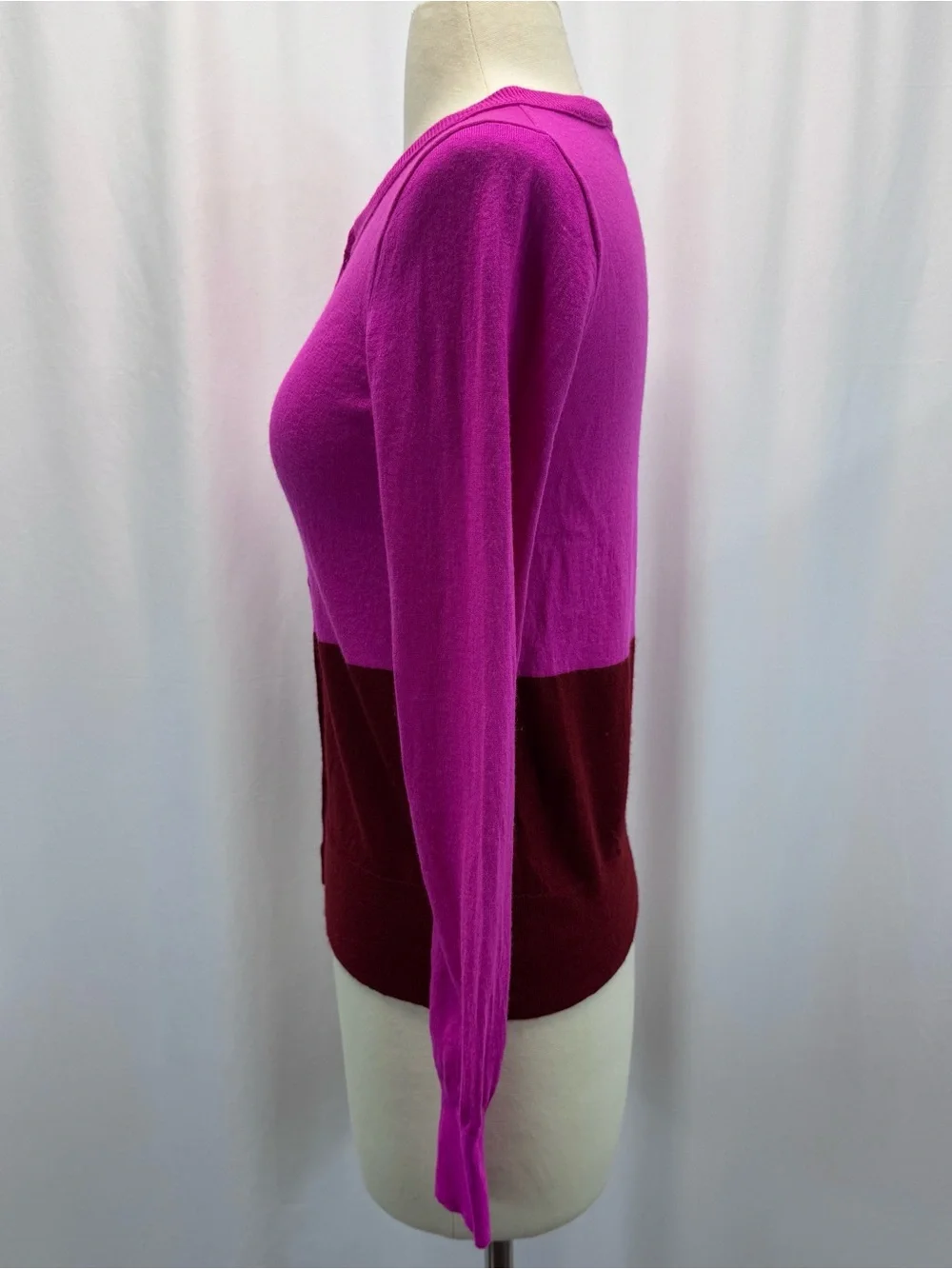 J. Crew Two-Tone Button-Front Cardigan Fuchsia S Wool Burgundy Preppy Luxury